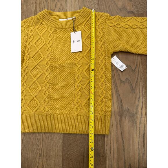 NWT Joie Mustard Yellow Cable Knit Wool Sweater Puff Sleave XS - Picture 8 of 9